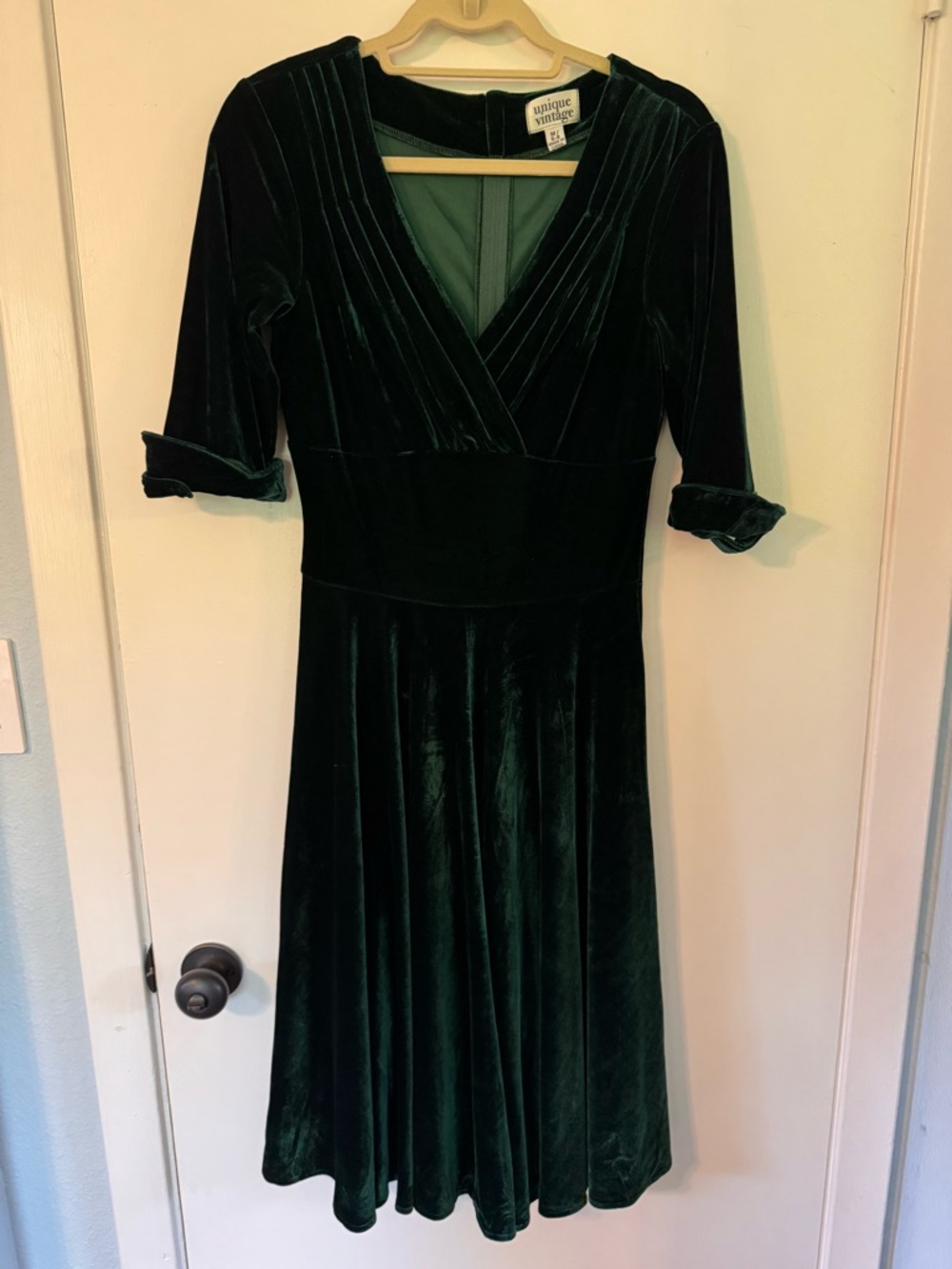 Unique Vintage Delores Emerald Velvet Fit-and-Flare Dress